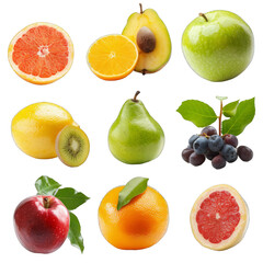 Abundant Fruits. Fresh and colorful summer fruits on transparent background concept