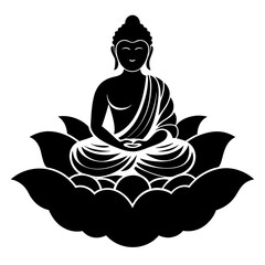 Buddha sitting on lotus vector silhouette