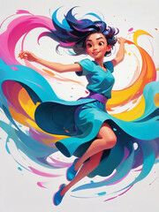 Dynamic abstract figure in motion, depicted through fluid brushstrokes 
