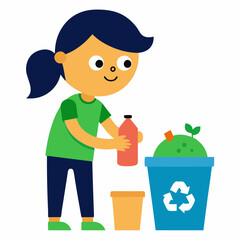 Groovy helping Phoebe sort recyclables. on white background