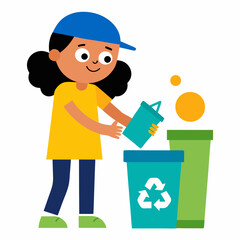 Groovy helping Phoebe sort recyclables. on white background