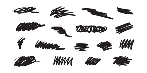Abstract scribble, chaos doodle elements for design.  Chalk or marker hand drawn rouge scratches.