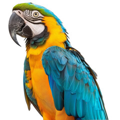 Fototapeta premium A blue and yellow parrot is standing on a white background