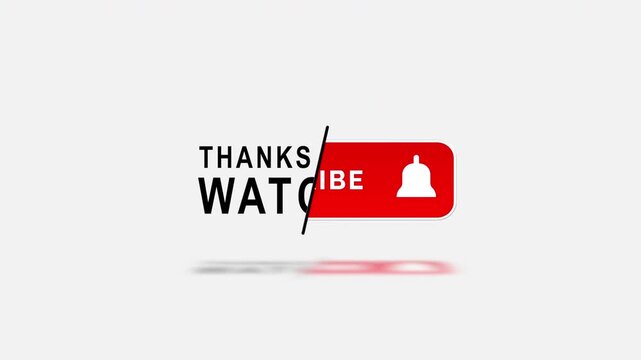 Smooth animation of the text Thanks for watching and the Subscribe button on white background.Suitable for end screen of video.For video editing and content creators.lines text reveal.Minimal.