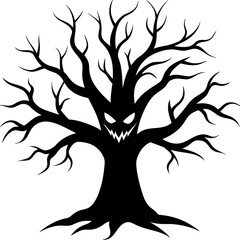 Dead Halloween One Scary Trees black vector silhouette white background