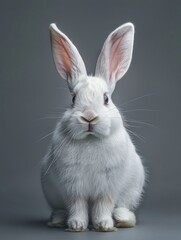 Obraz premium Adorable White Rabbit with Large Ears on Grey Background