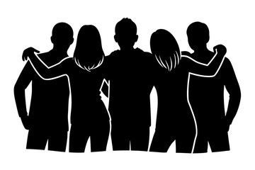 Happy international friendship day, back view of friends group vector illustration 