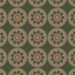 Seamless Batik floral embroidery pattern on Green background Indian kalamkari Mandala Batik traditional block print design Ajrakh print Madhu Bani. Used for texture ,fabric ,clothing wrappings etc.