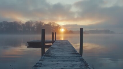 Fototapeta premium Misty Morning on a Wooden Dock