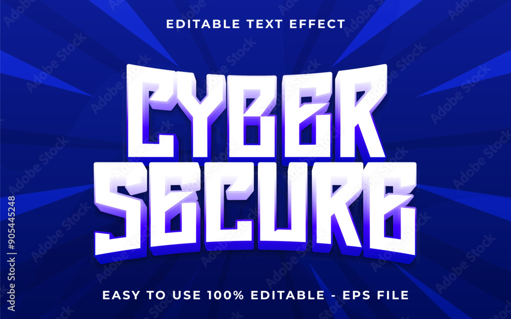 Poster 3d cyber secure gradient sparkle text style effect template editable text effect