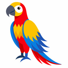 Magnificent Macaw boasts striking blue, yellow and red feathers, real looking full body image, white background