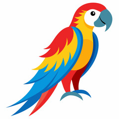 Magnificent Macaw boasts striking blue, yellow and red feathers, real looking full body image, white background