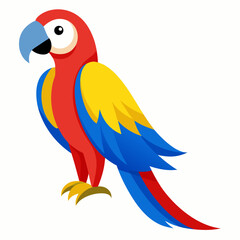 Magnificent Macaw boasts striking blue, yellow and red feathers, real looking full body image, white background