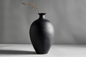 Black ceramic vase isolated on grey background