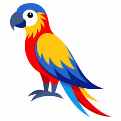 Magnificent Macaw boasts striking blue, yellow and red feathers, real looking full body image, white background