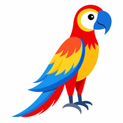 Magnificent Macaw boasts striking blue, yellow and red feathers, real looking full body image, white background