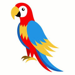 Magnificent Macaw boasts striking blue, yellow and red feathers, real looking full body image, white background