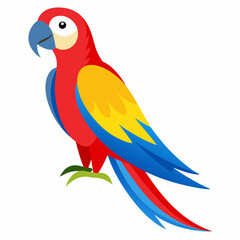 Magnificent Macaw boasts striking blue, yellow and red feathers, real looking full body image, white background