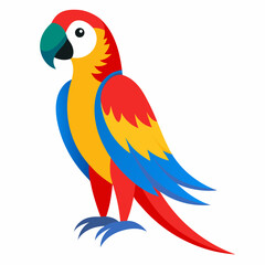 Magnificent Macaw boasts striking blue, yellow and red feathers, real looking full body image, white background