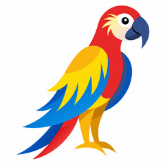 Magnificent Macaw boasts striking blue, yellow and red feathers, real looking full body image, white background