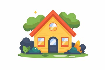 Charming Vector Illustration of a Small Village Home Surrounded by Nature, Perfect for Eco-Friendly Living Promotions
