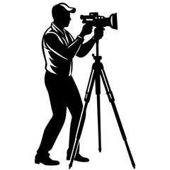 A man taking photo on a camera With stand silhouette