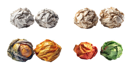 Detailed Crumpled Paper Balls Collection with a Transparent Background – Perfect for Textures and Stationery Graphics