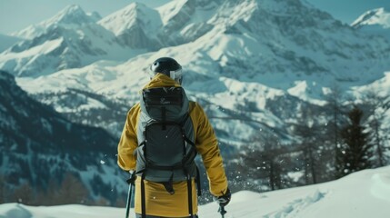 Skier snowy mountain background generative ai