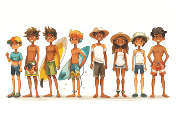 Joyful Gathering of Young Friends Enjoying a Relaxing Day at the Beach During Summer Vacation