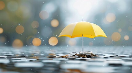 Financial security, umbrella over money, 8K.