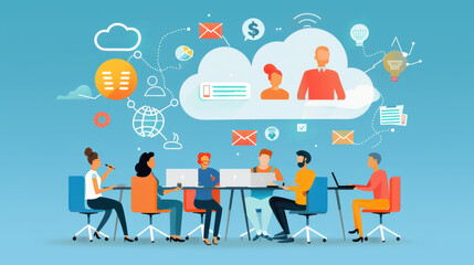 Obraz premium Business meeting with cloud-based collaboration platforms.