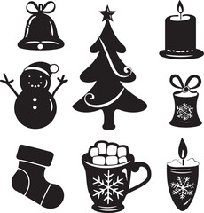 set of christmas icons, Flat christmas silhouettes collection vector