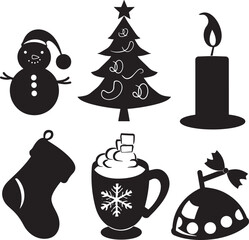 set of christmas icons, Flat christmas silhouettes collection vector