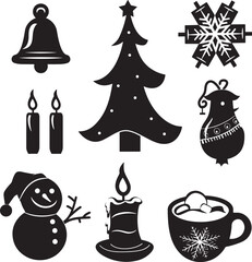 set of christmas icons, Flat christmas silhouettes collection vector