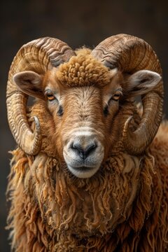 Majestic Awassi Ram with Curled Horns on Dark Background