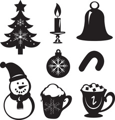 set of christmas icons, Flat christmas silhouettes collection vector
