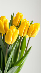 Fototapeta premium Yellow Tulips Bouquet on a Dreamy Bokeh Background, Spring Flowers with Soft Bokeh, Floral Elegance and Beauty