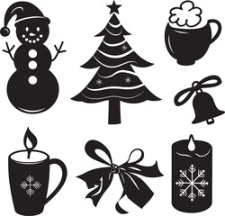 set of christmas icons, Flat christmas silhouettes collection vector