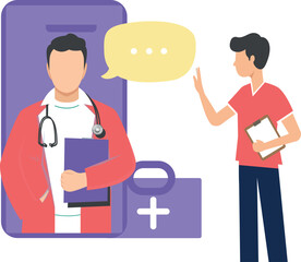 The boy is talking to the doctor online.