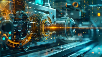 Futuristic Industrial Machine with Digital Overlays