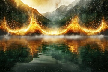 Fiery Mountain Reflection in Still Water