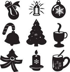 set of christmas icons, Flat christmas silhouettes collection vector