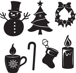 set of christmas icons, Flat christmas silhouettes collection vector
