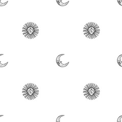 illustration set of moon phases. Different stages of moonlight activity in vintage engraving style. Zodiac Signs	