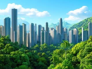Fototapeta premium Skyscrapers surrounded by lush greenery