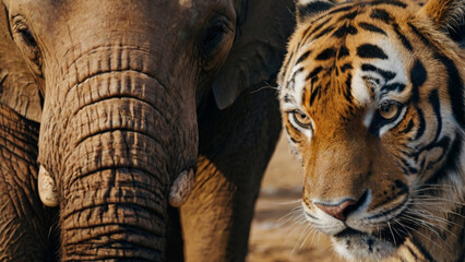 close up of an elephant, tiger