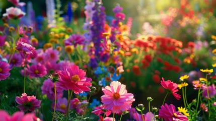 Fototapeta premium Blooming Summer Garden in Sunlight