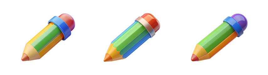 Colorful 3D Pencil Icon on Transparent Backdrop &ndash; Ideal for School and Creativity Themes