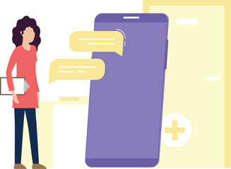 The girl is talking to the doctor online.