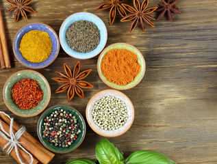 Assorted spices and aromatic herbs for food